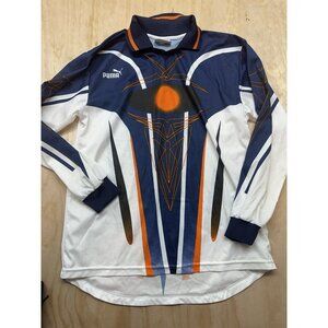PUMA Vintage Blue & Orange Geometric Soccer Jersey Long Sleeve Shirt Size Large